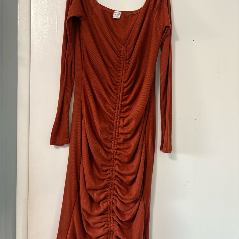 Elegant Rust Long Sleeve Dress